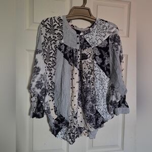 Maeve Black and White Floral Blouse Small